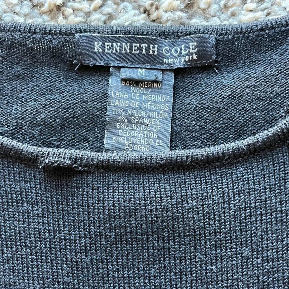 Kenneth Cole Blouse Women Medium Rhinestone Sequins Black Merino Wool Dark Fairy - Picture 3 of 8